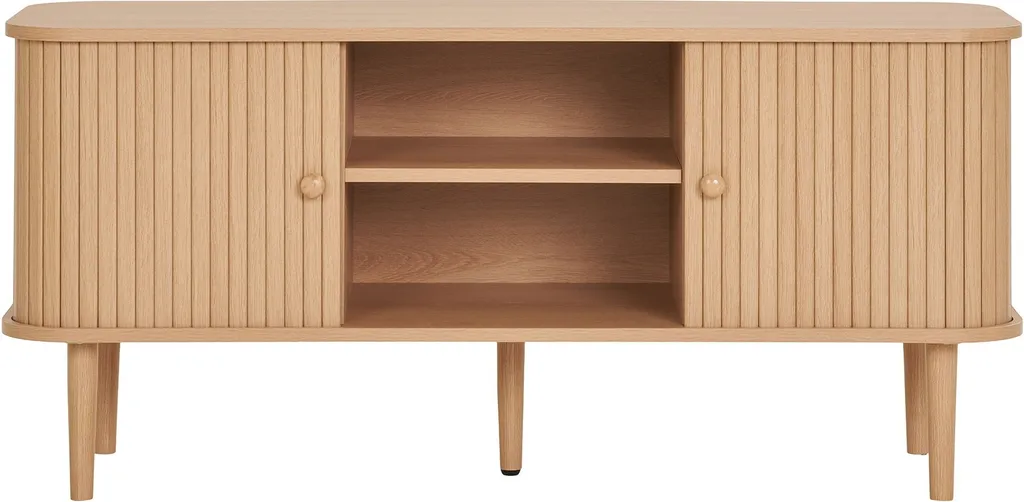 Lowboard Nikko Chêne : Meuble TV 2 Portes à Lamelles 113x51,5 cm