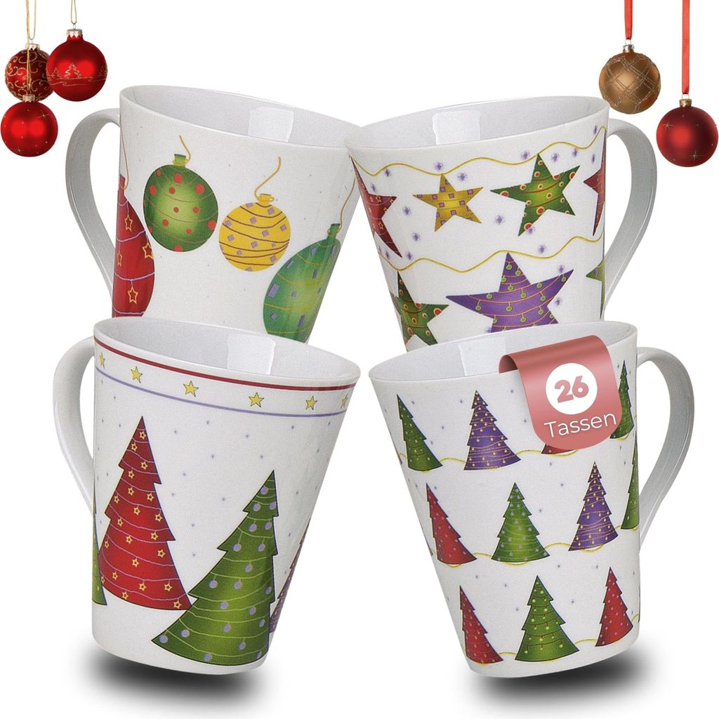 Große Weihnachtstassen 36 Stk. Karton Sterne Weihnachtsbäume