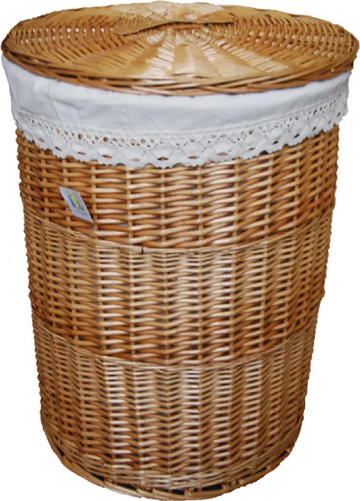 Cesto per la biancheria Cestino per la biancheria Cassettone in vimini beige rotondo 60L Coperchio D.39 H.55