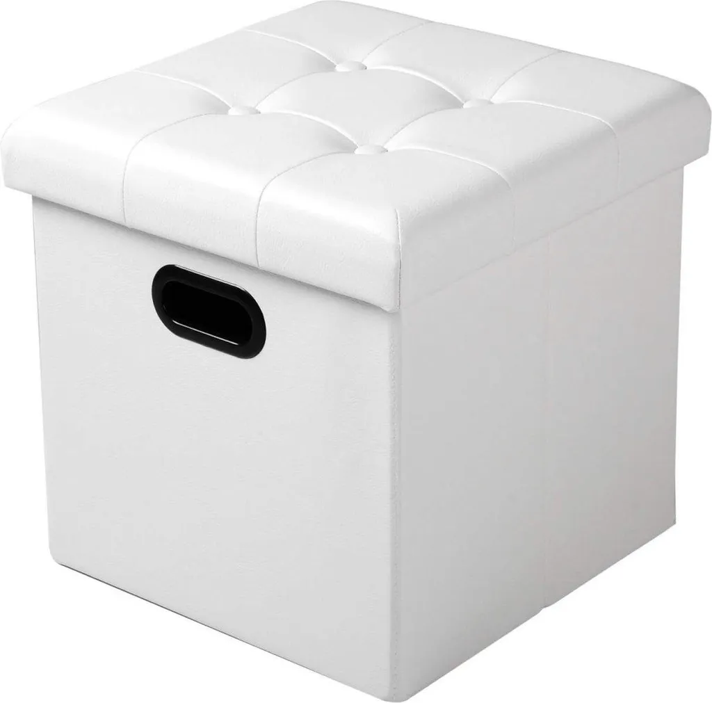 Pouf de Rangement en Simili Cuir Blanc Zizi Deluxe 37,5x37,5x38 cm