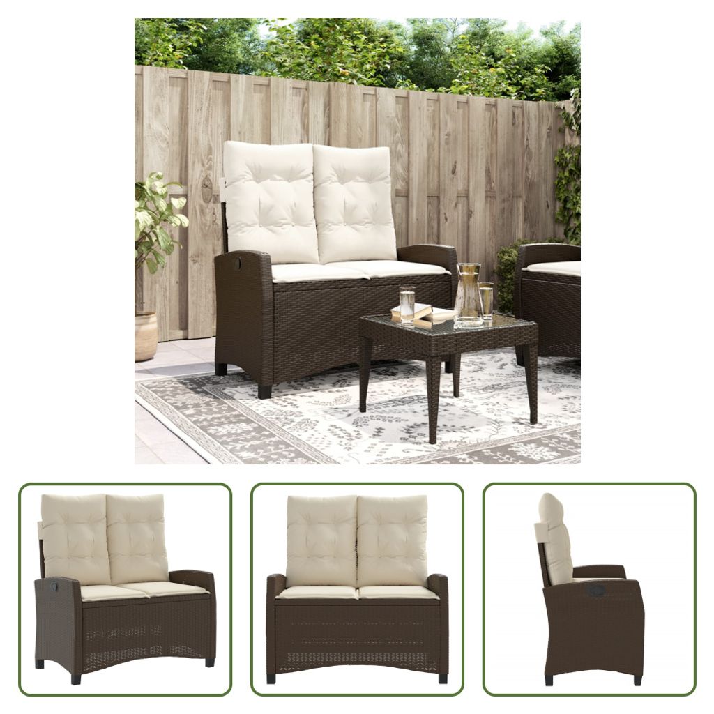 The Living Store Gartenbank Verstellbar mit Kissen Braun Poly Rattan