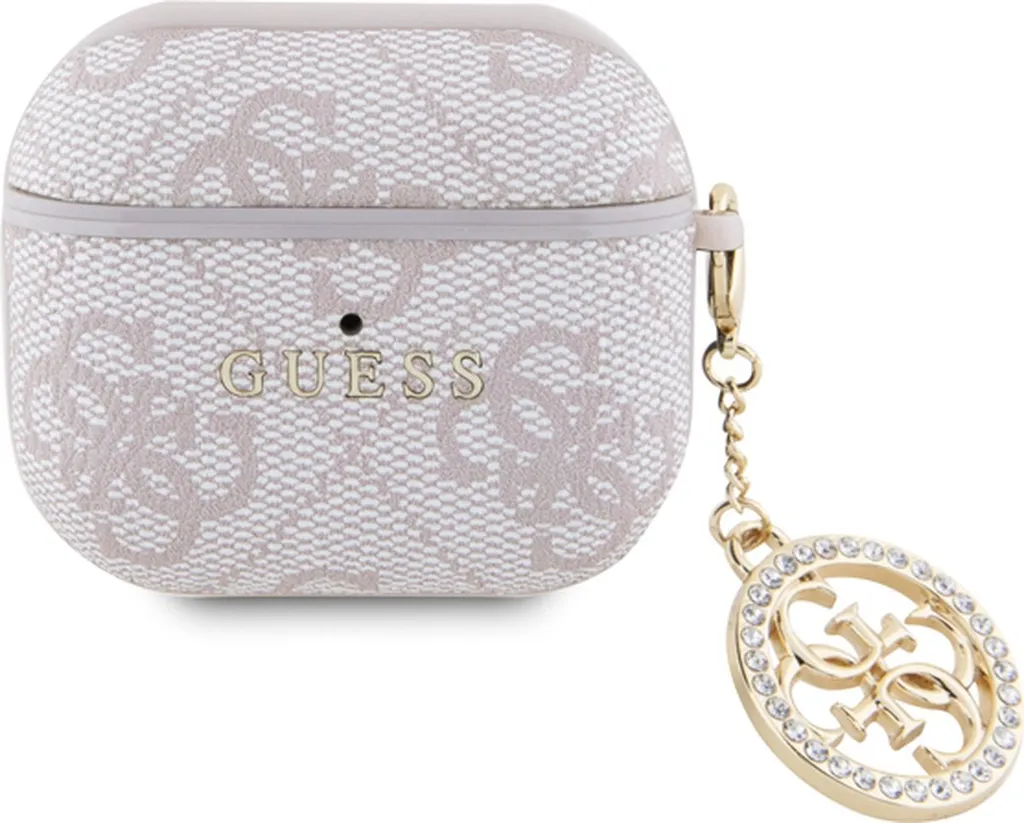 Guess, cover per Airpods 3 4G Script con charm scintillante con strass, rosa antico
