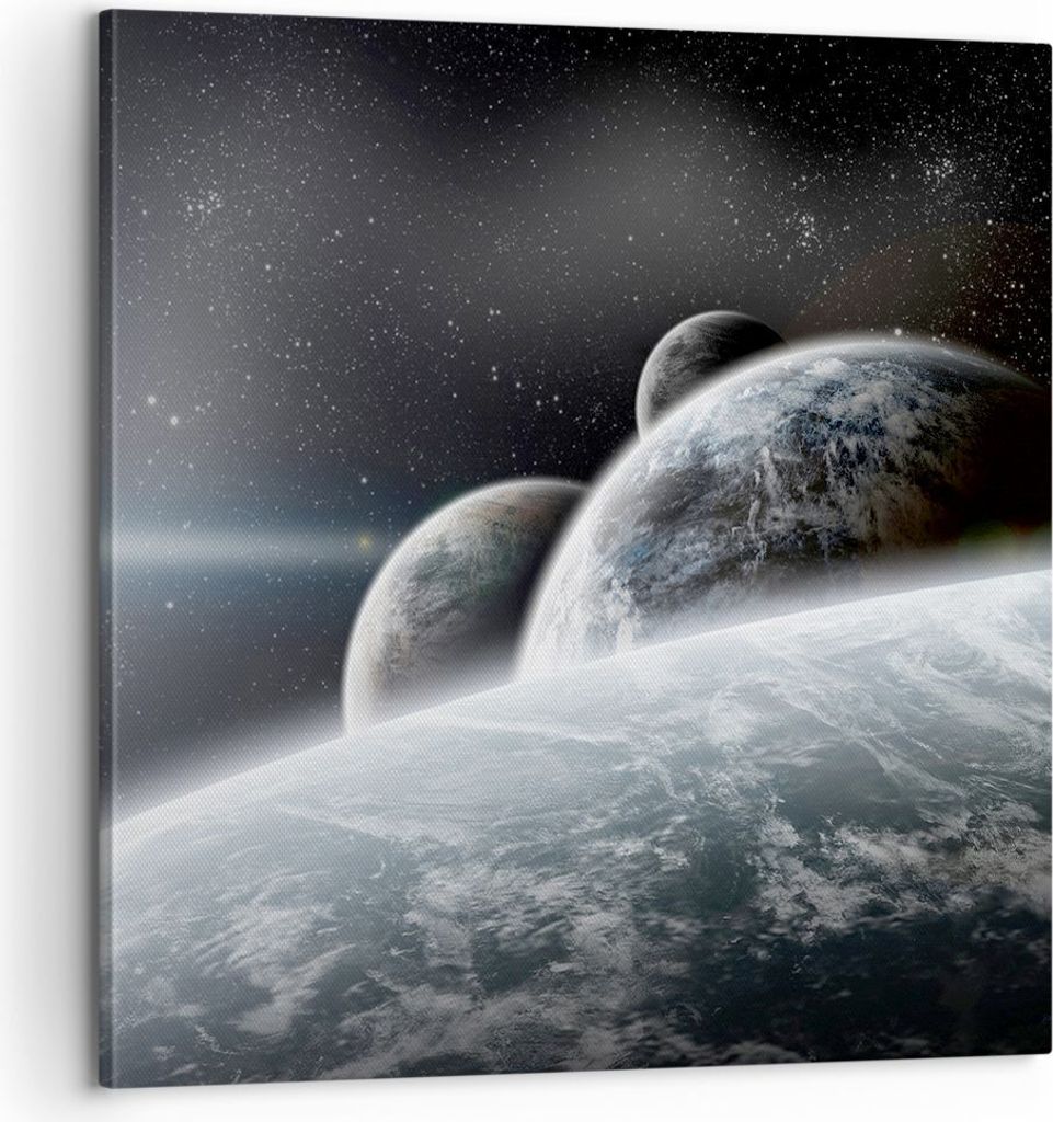 Bild auf Leinwand - Leinwandbild - Planeten Kosmos Sterne - 60x60cm - Wand Bild - Wanddeko - Leinwanddruck - Bilder - Kunstdruck - Wanddekoration -...