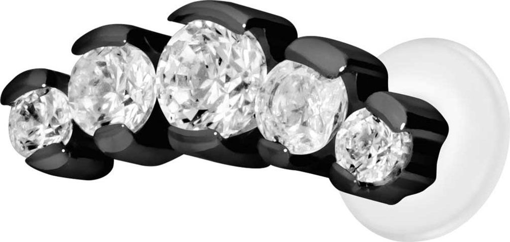 Ohrpiercing, Nasenpiercing PTFE Labret mit Innengewinde + Titan-Aufsatz 5 EINGEFASSTE KRISTALLE Schwarz Stablänge: 9mm | Stabstärke: 1,2mm
