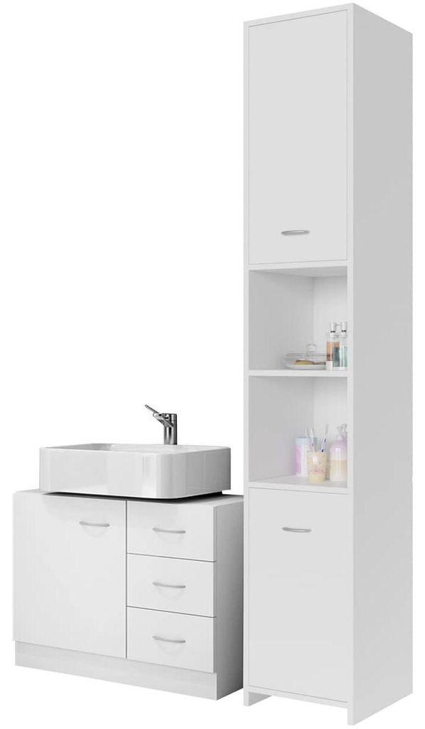 CASARIA® Badmöbel Set 2-tlg Weiß Waschbeckenunterschrank Produktbild 