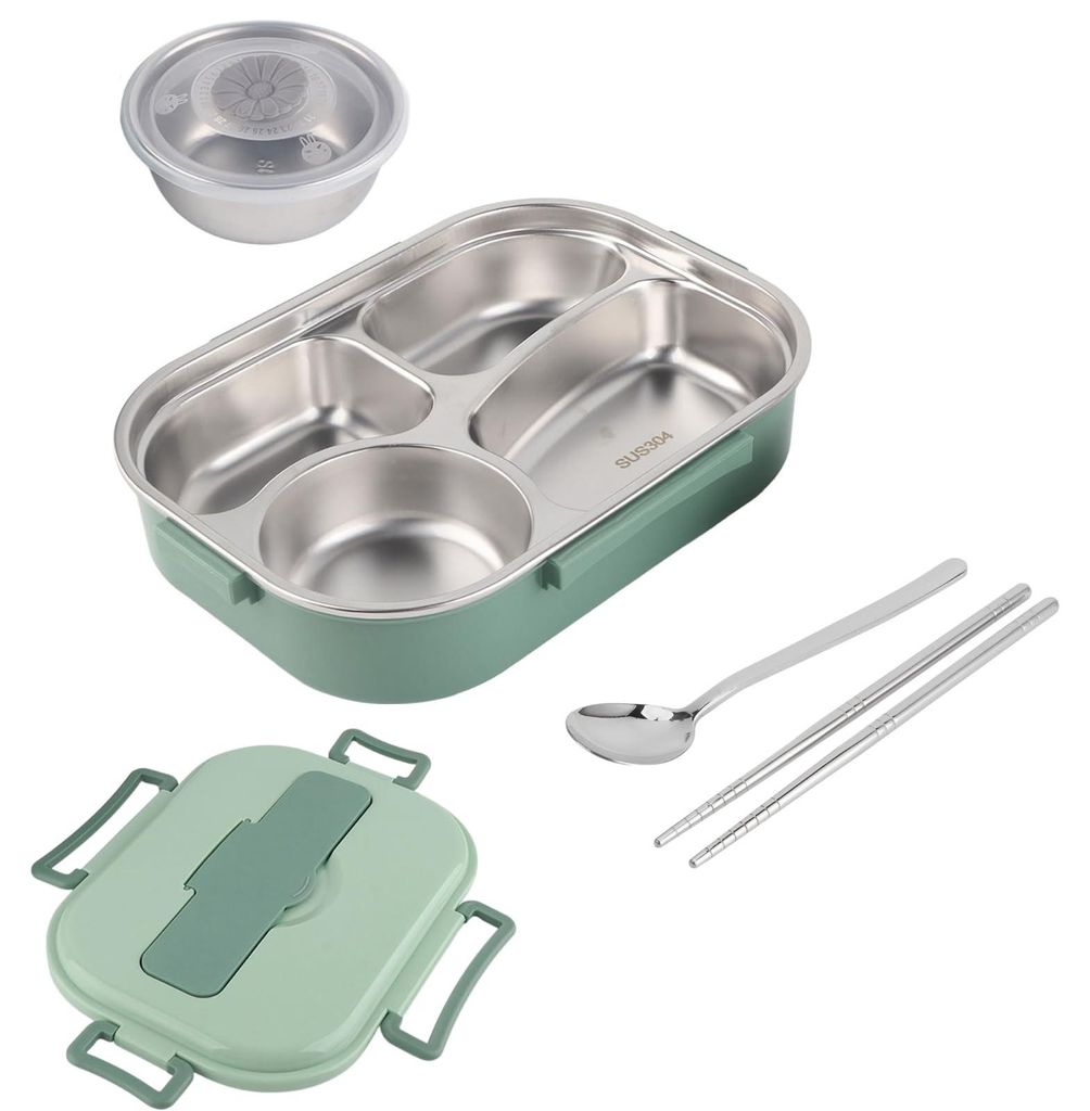 Lunchbox aus Edelstahl, tragbare Lunchbox mit 4 Fächern und Suppenschüssel, Aufbewahrungsbehälter für Lebensmittel für Erwachsene