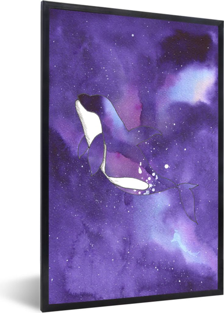 MuchoWow MuchoWow Gerahmtes Poster Orca - Farbe - Tiere - Lila 60x90 cm - Poster mit zchwarzem Bilderrahmen - Kunst