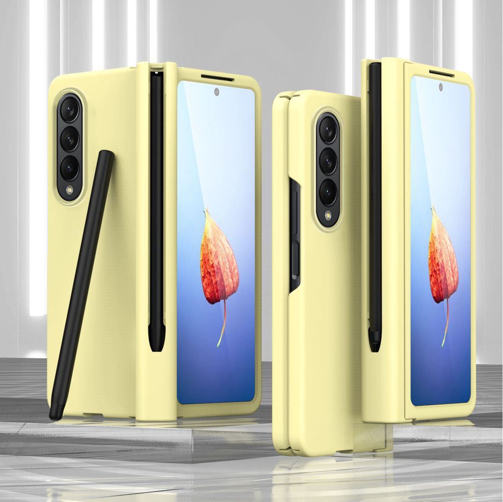 Galaxy Z Fold4 2022 Hülle mit Pen, Scharnierschutz Hartes PC Anti-Kratzer Schutzhülle mit Displayschutzfolie für Samsung Galaxy Z Fold 4 5G Gelb