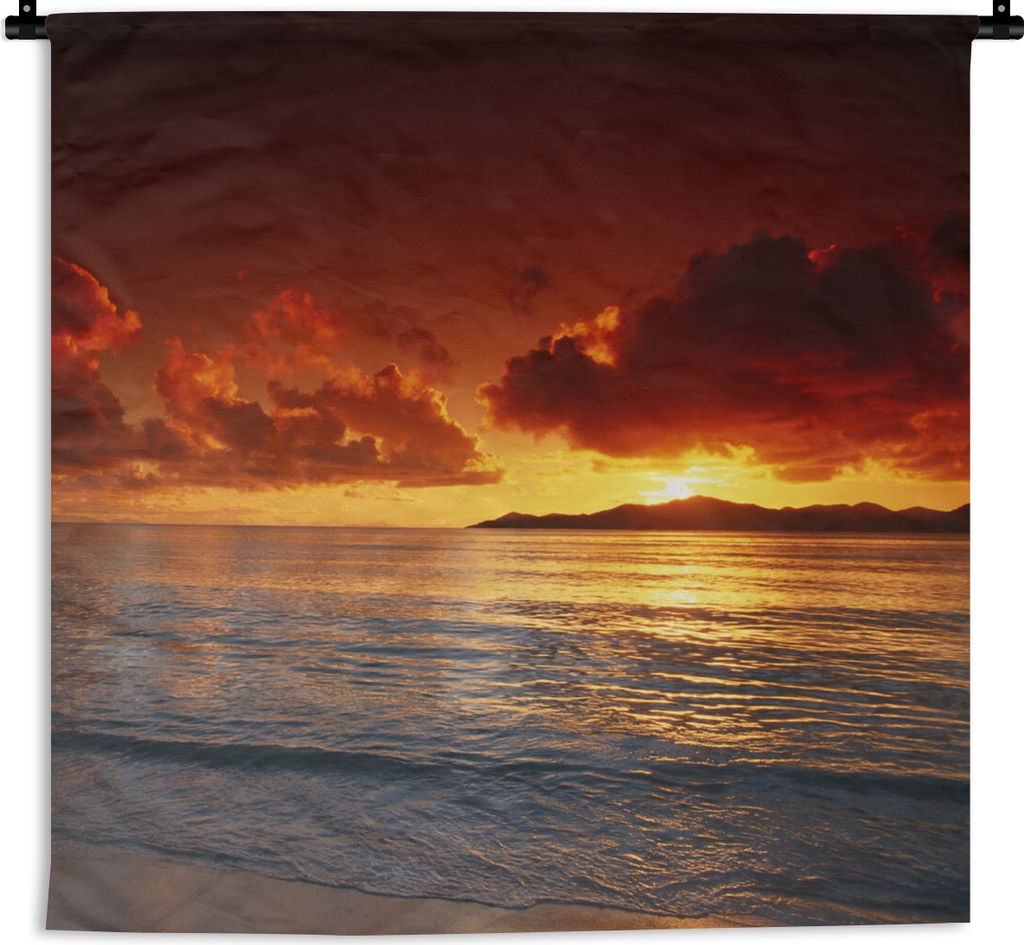MuchoWow Wandteppich Wandbehang Sonne - Berge - Meer 150x150 cm Tapisserie Dekoration Wandtuch - Wohnaccessoires - Modernes