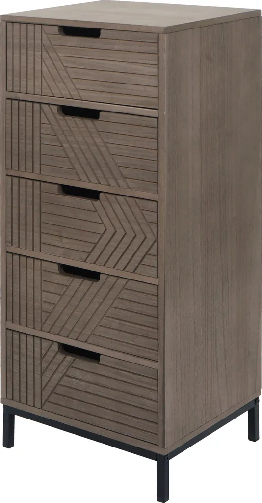 Commode Gain de Place 5 Tiroirs Design 3D Bois Métal - HWC-N90