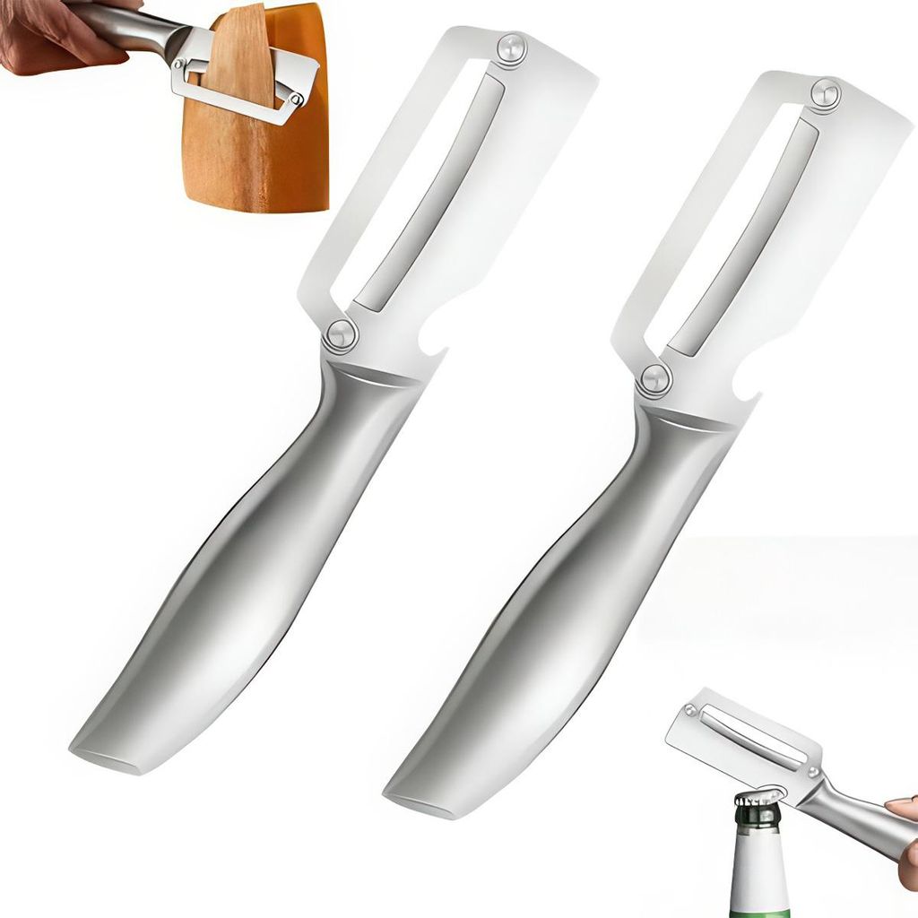 2er Set 2-in-1 Sparschäler, Edelstahl & Holzgriff, Universalschäler für Obst & Gemüse