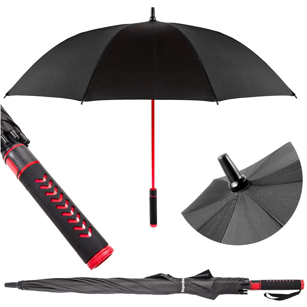 Großer Herrenschirm, stabil, regenfest, sturmfest, schwarz, Produktbild 