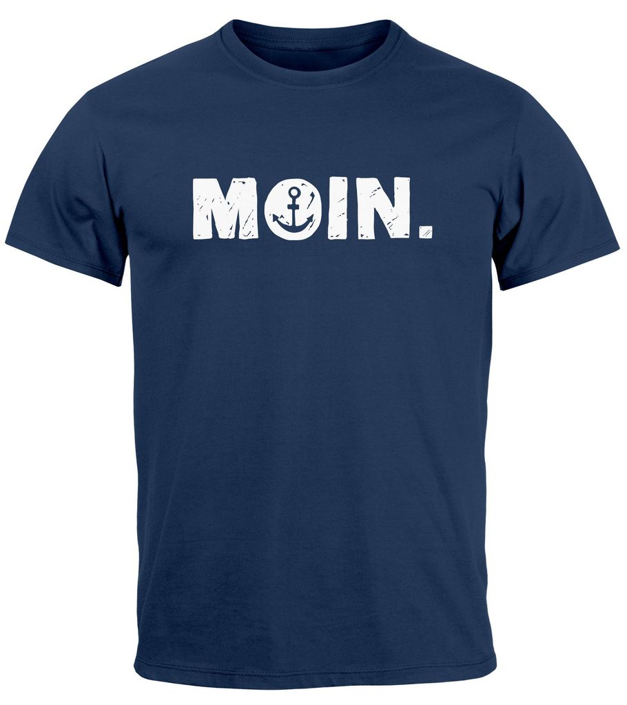 Herren T-Shirt Schriftzug Moin Dialekt Norden Hamburg Anker Print Fashion Streetstyle Neverless navy XL