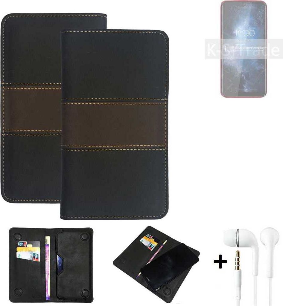 K-S-Trade Handyhülle + Kopfhörer kompatibel mit BQ Mobile BQ-6061L Slim Schutzhülle Walletcase Bookstyle Tasche Schutz Case Hülle Wallet Cover
