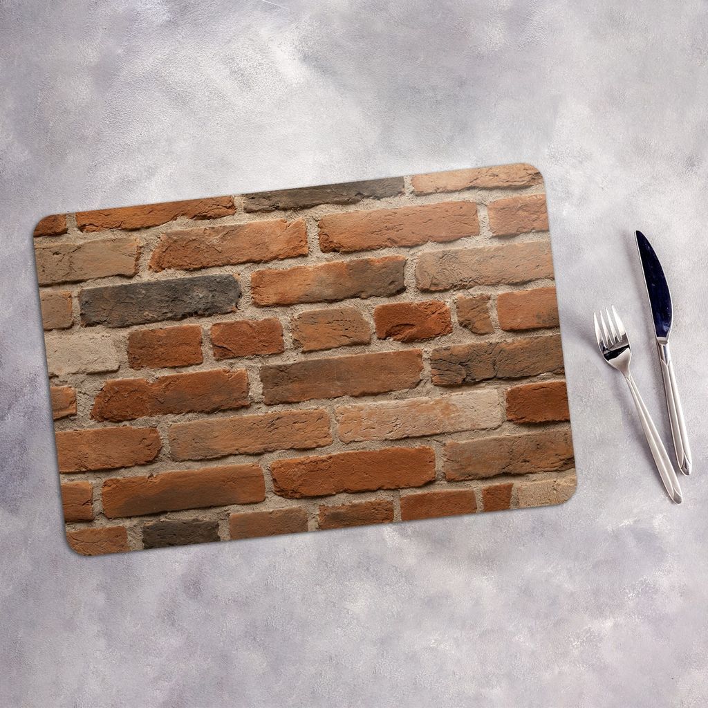 Tischset 6x45x30 cm + 6x10fi cm Platzset Tischmatte Platzmatte Untersetzer - Rot Wand Ziegel Backstein