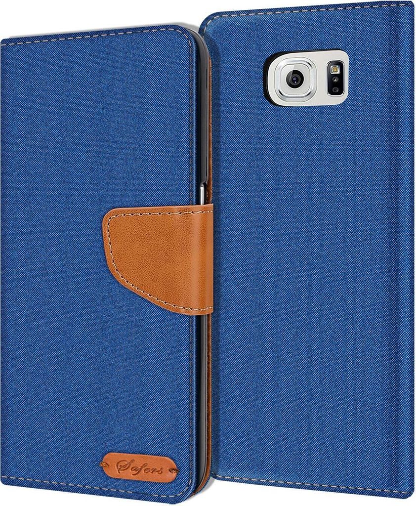Conie Jeans Style Klapp Tasche für Samsung Galaxy S6 Kartenfach Hülle Rundumschutz in Blau