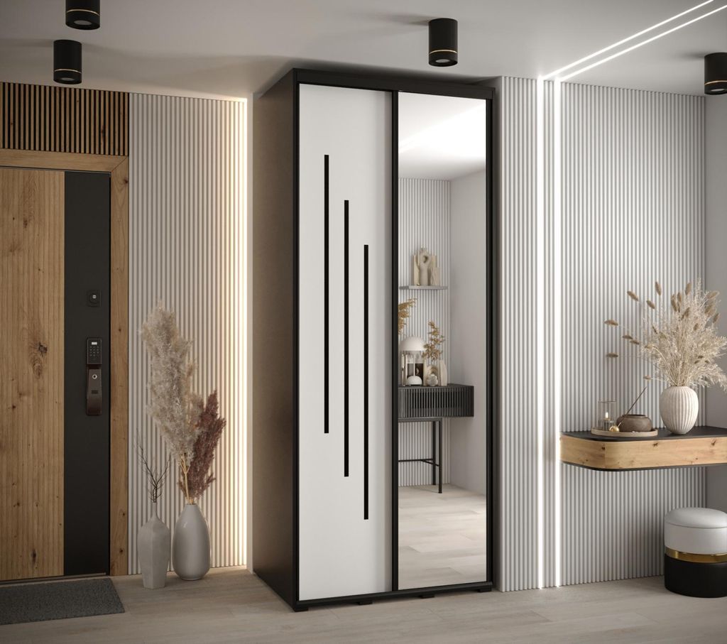 Kleiderschrank YVONA 9 - 100/60 cm, schwarz / weiß / schwarz