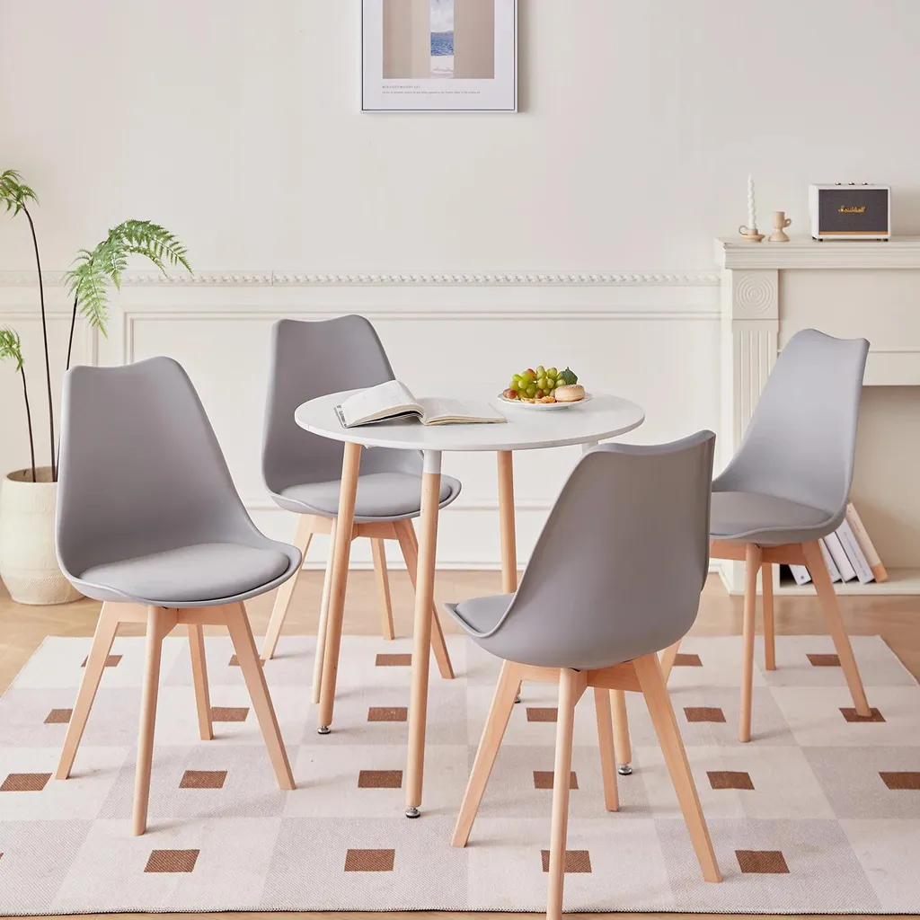 Ensemble table à manger grise gain de place et chaises ergonomiques grises