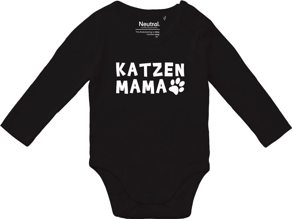 Huuraa Baby Body Katzenmama Tapse 62 Black Baumwolle Fairtrade Langarmbody Geschenkidee