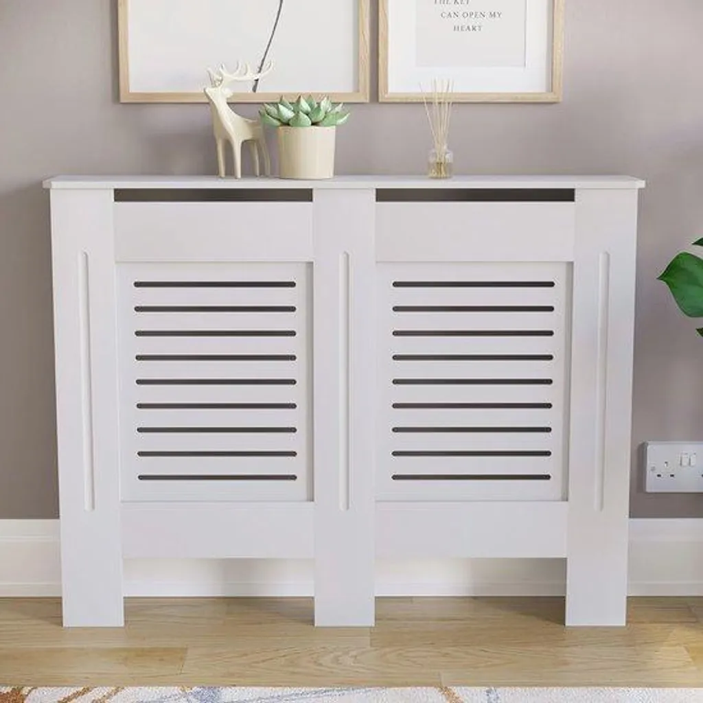 Habillage de radiateur moderne en MDF blanc - Cache-radiateur 112cm