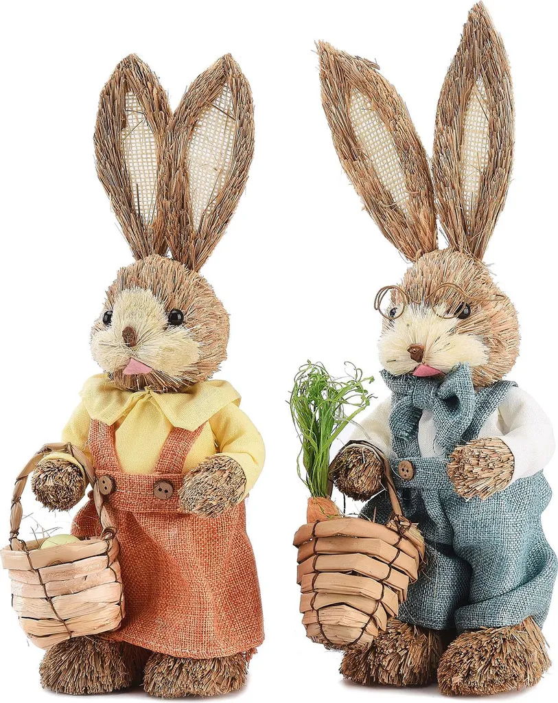 Figurines Lapins de Pâques Couple en Résine Déco Champêtre 35 cm x2