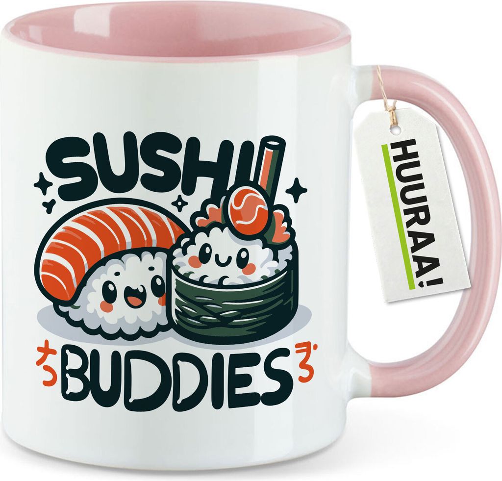 Huuraa Kaffeetasse Sushi Buddies Sushirollen 330ml Rosa Keramik Kaffeebecher Geschenkidee