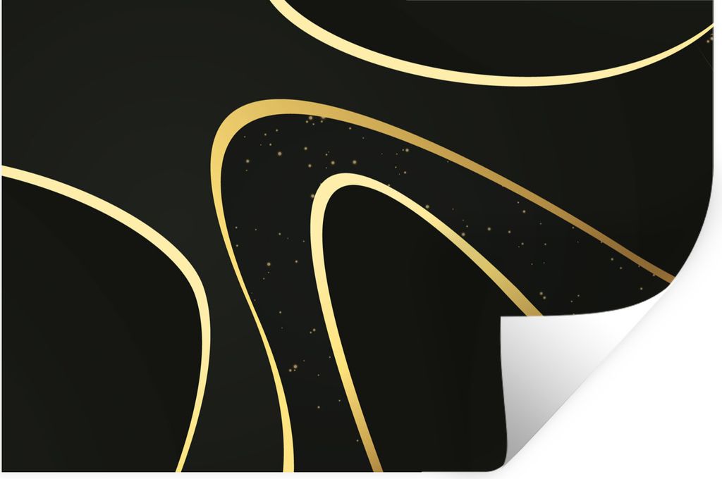 MuchoWow Wandtattoo Wandsticker Wandaufkleber Goldene Wellen auf schwarzem Hintergrund 90x60 cm Selbstklebend und Repositionierbar - Aufkleber