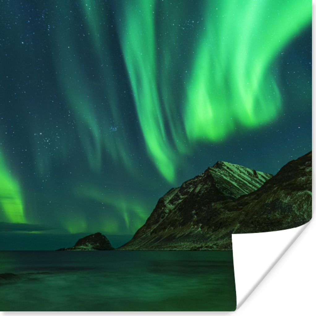 MuchoWow Poster Island - Nordlicht - Sternenhimmel 30x30 cm - Wandposter - Printing