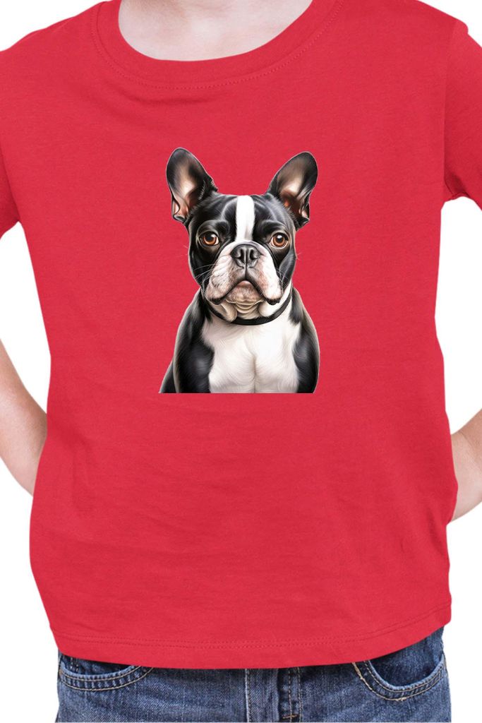 Kinder T-Shirt Dogs Breeds Boston Terrier Dog Breed 007, 9-11 Jahr - 140 / Rot
