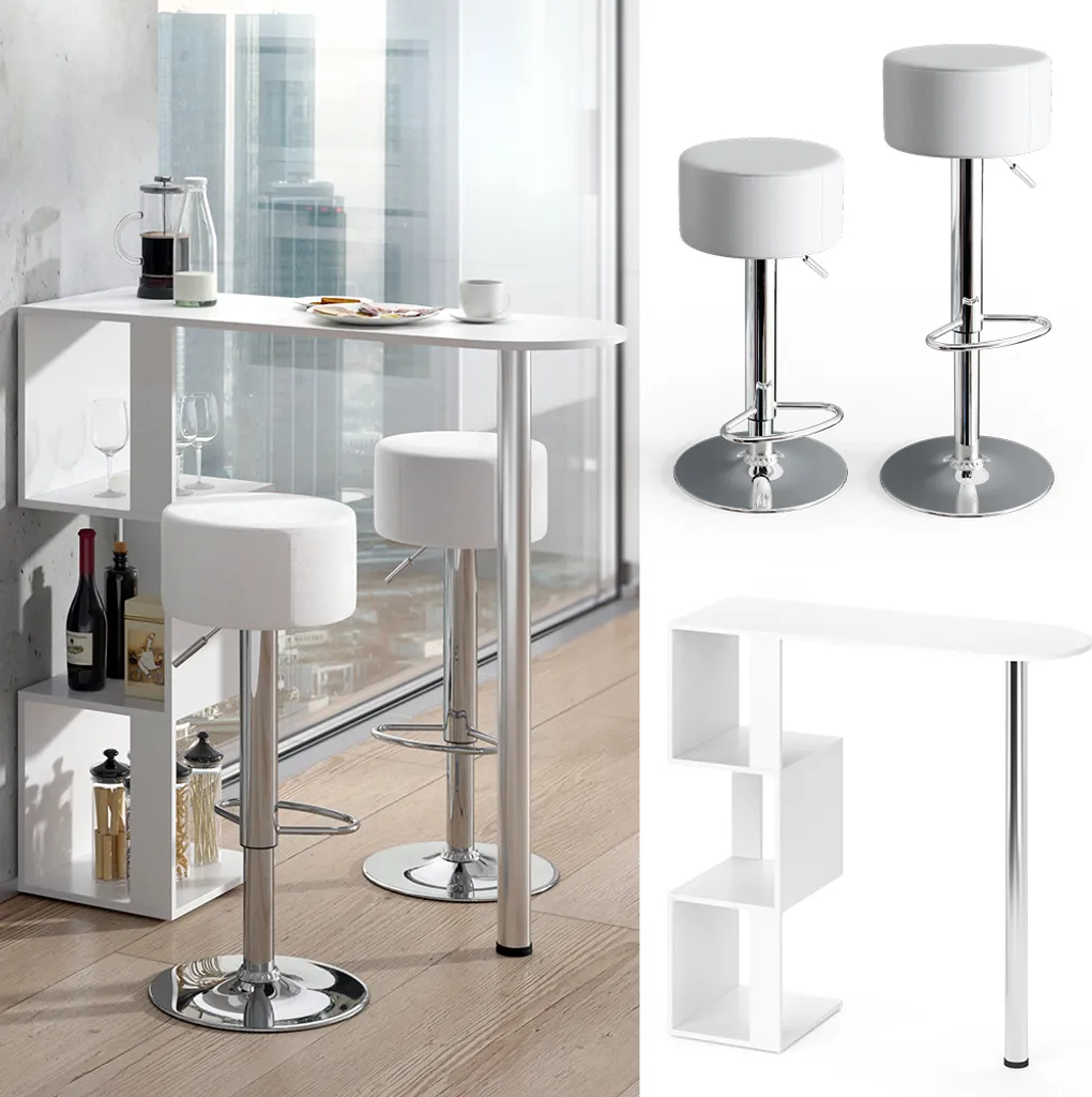 Coin Repas Gain de Place : Table de Bar Vicco Vincent Blanche et Tabourets - 2
