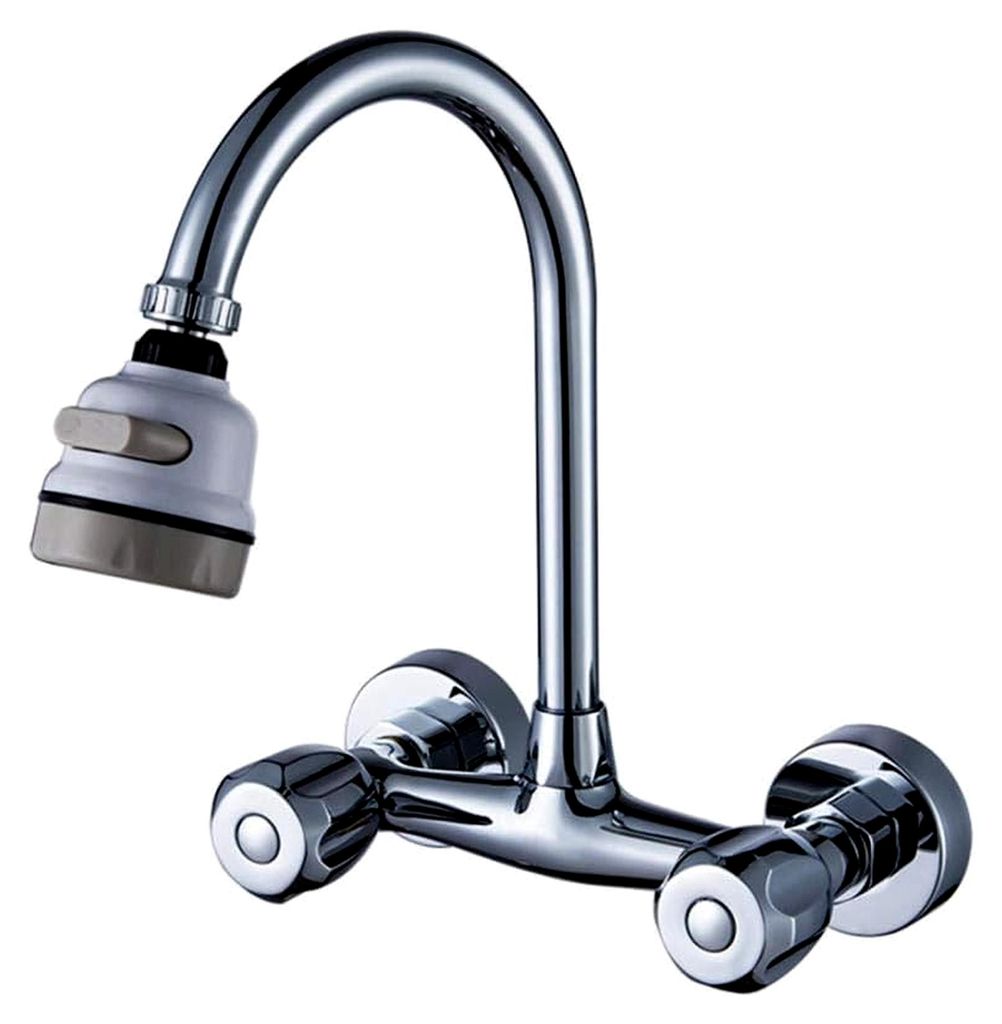 Wandhahn aus Kupfer für Küchenspüle und Waschbecken, Balkon-Wäschereipool, Wandmontage, Doppelloch, heiß und kalt