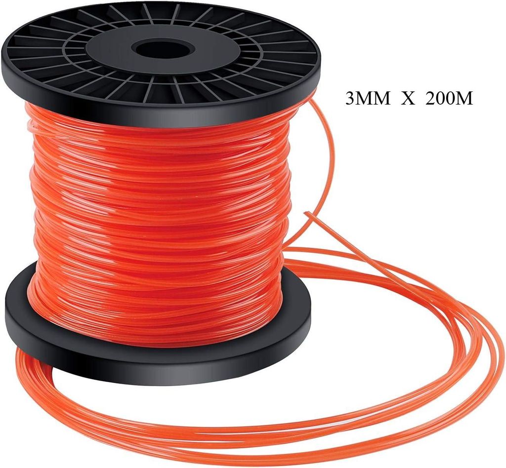 Nylon Trimmerfaden Mähfaden für Rasentrimmer und Freischneider - Geeignet zum Trimmen von Rasen, Rasenkanten und Unkraut - Orange 3,0 mm x 200 m