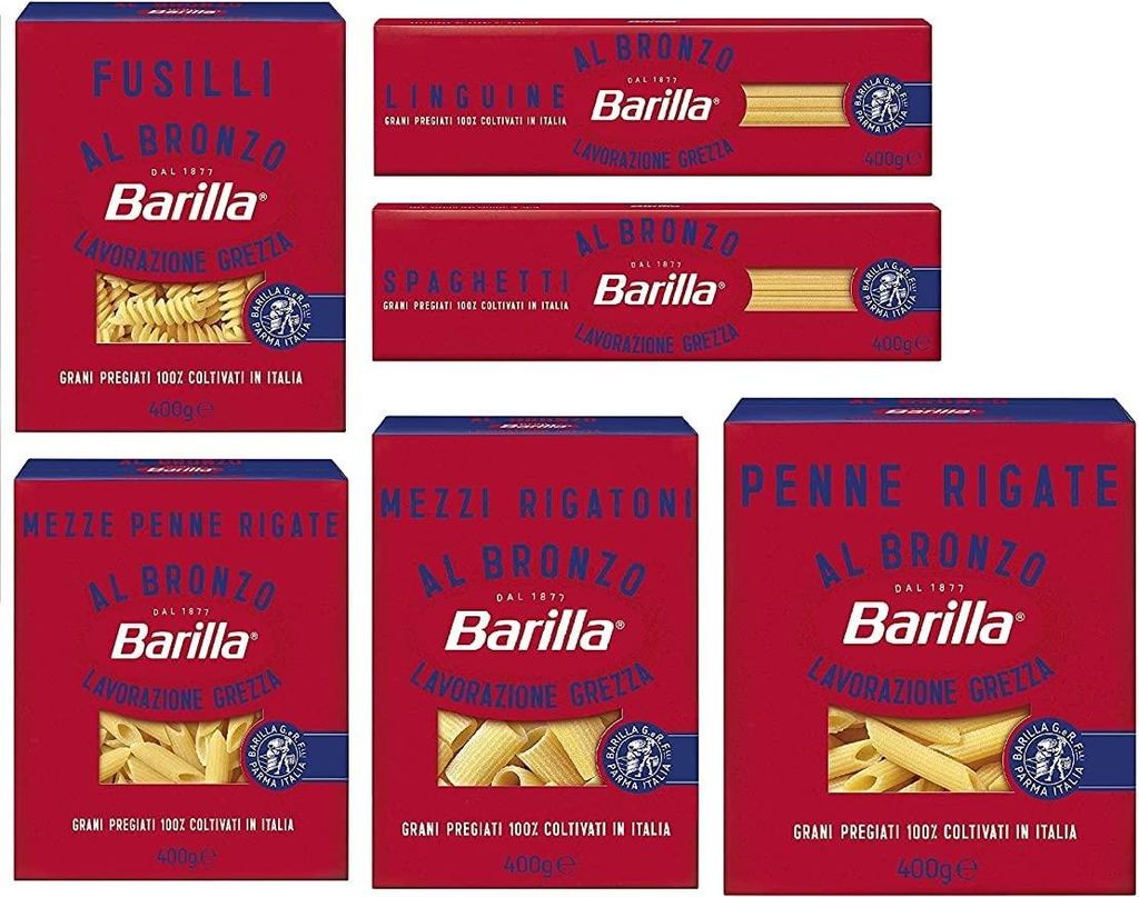 Testpaket Barilla Pasta al Bronzo Bronze Gezogene nudeln Pasta 6x 400g Rohe Verarbeitungsmethode, 7.0 stück