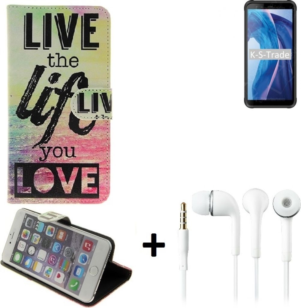 K-S-Trade Schutz Hülle kompatibel mit Blackview BV6300 360° Wallet Case ''live life love'' Tasche Handy Hülle Etui Smartphone Flip cover