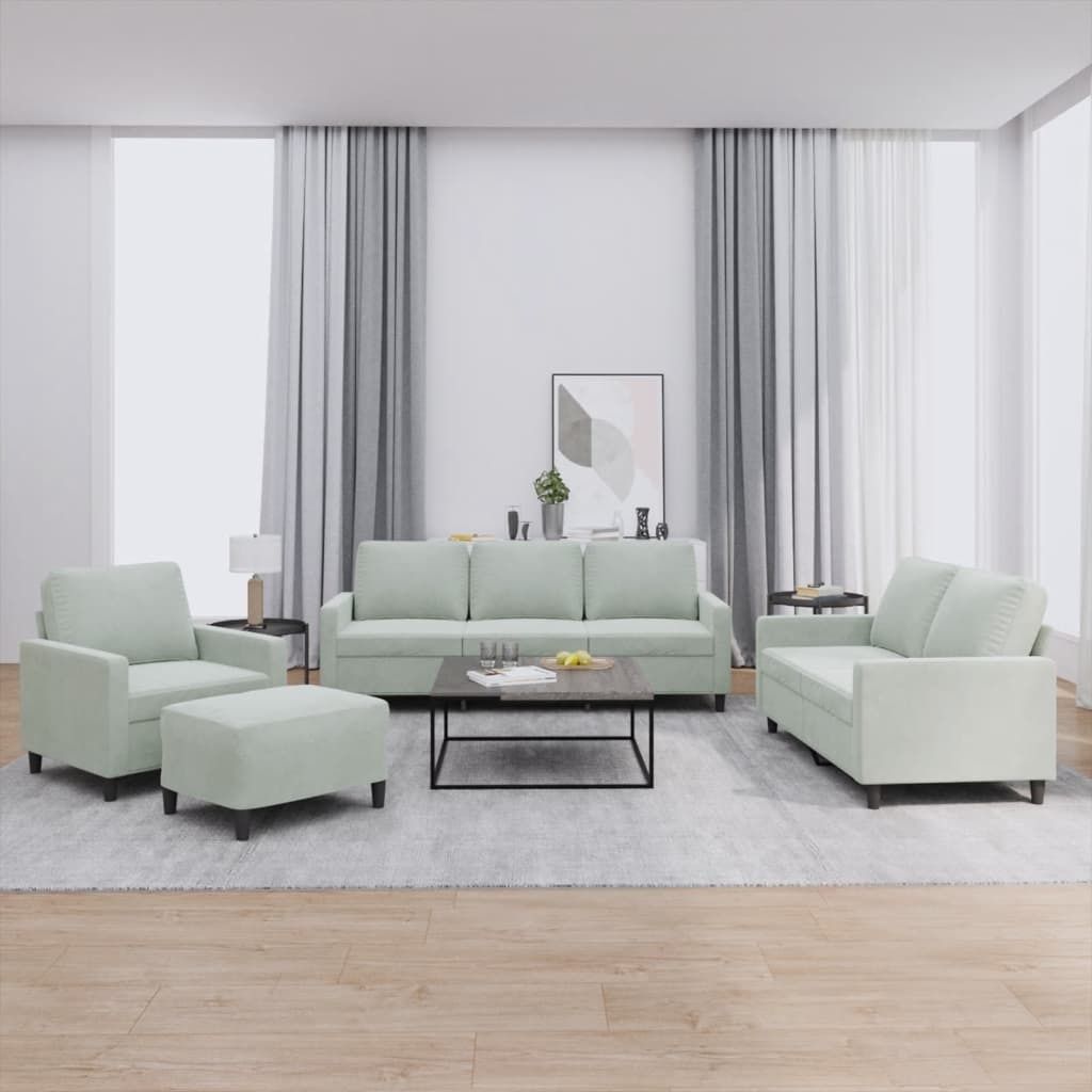4-tlg. Sofagarnitur mit Kissen Hellgrau Samt Produktbild 