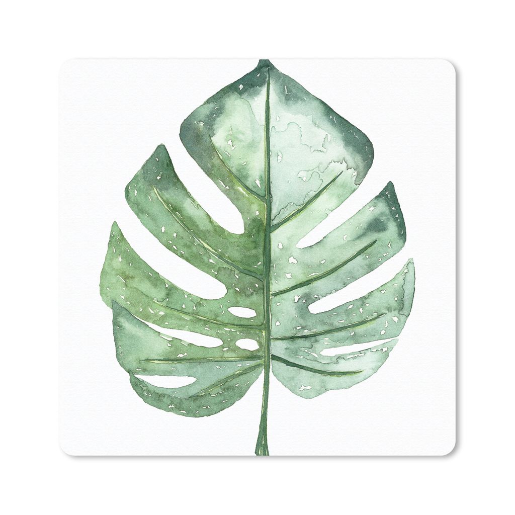 MuchoWow Mauspad Mousepad Aquarell - Monstera - Blatt 20x20 cm - Mousepads - Maus Mat - Pad - Mausunterlage - Desk Mat - Bureauartikeln
