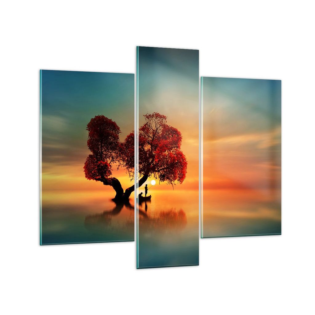 Bilder auf glas - See Natur Nacht - 95x80cm - Glasbilder - Wandbilder - Bilder - Kunstdruck - zum Aufhängen bereit - Wanddekoration aus Glas - Gla...