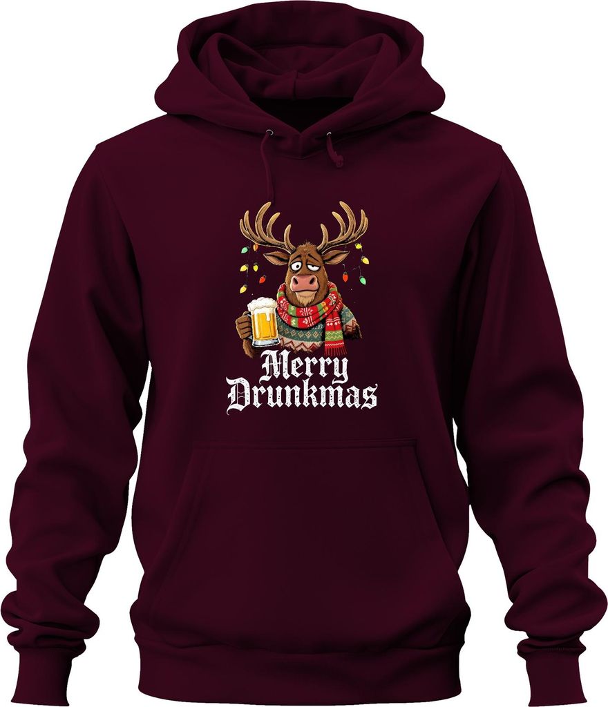 Merry Drunkmas Rentier Bierkrug Weihnachten lustig Geschenk Schal Uni Hoodie Kapuzenpullover, Burgundy, 3XL