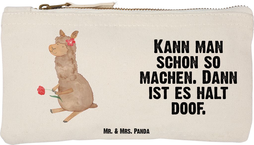 Mr. & Mrs. Panda beauty case Alpaka Blume Größe S Klein - Weiß - Geschenk, Baumwollbeutel, Kulturbeutel, Pouch, Lama, Schminktasche, Spruch, Fed...