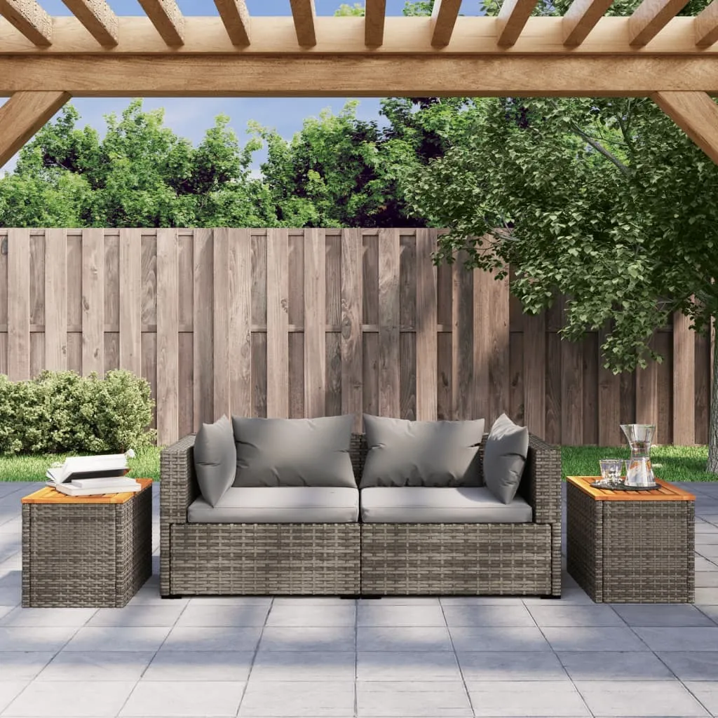 Tavolini da Giardino 2 pz Grigio in Poli Rattan e Legno - The Living Store - 4