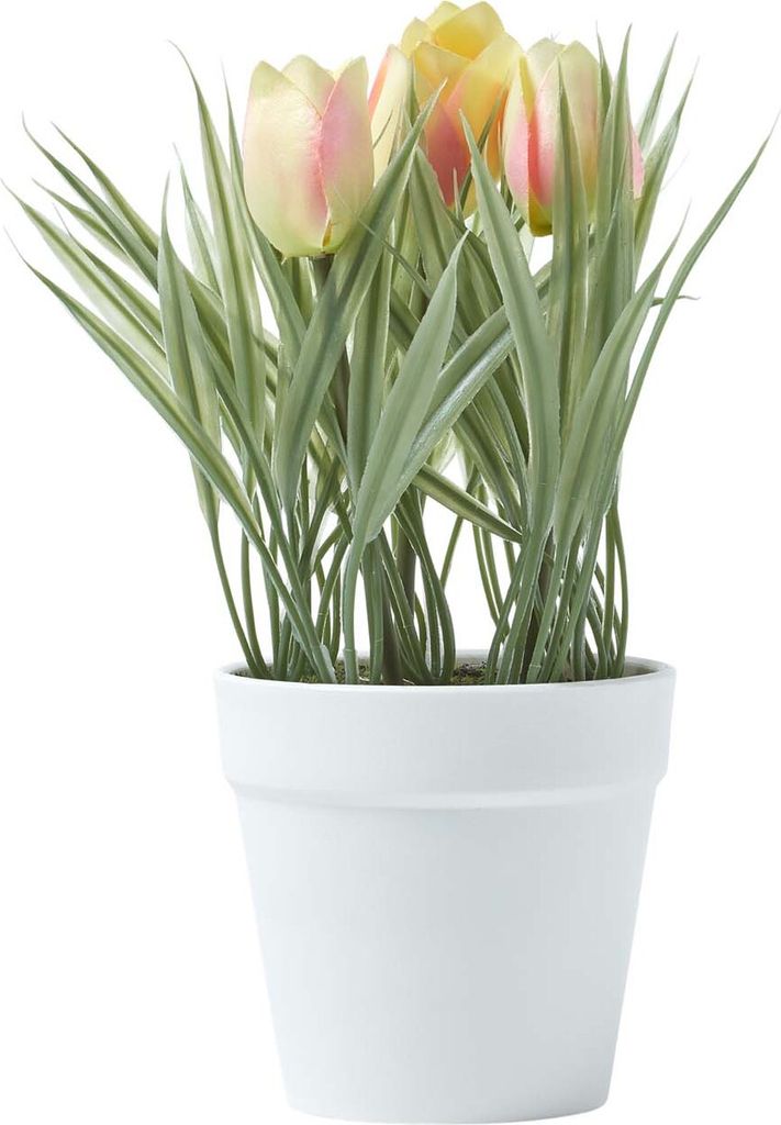 HOMESCAPES Kunstblumen Tulpen in weißem Topf 22 cm hoch, rosa