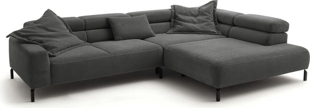KAWOLA Sofa DELIA Ecksofa Cord grau Recamiere rechts