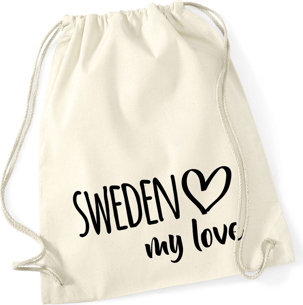 Huuraa Turnbeutel Sweden my love 12 Liter Natural Baumwolle Rucksack Geschenkidee