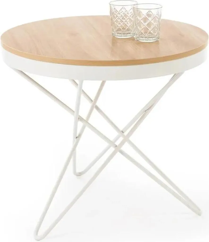Table basse LEILA 60x60 cm chêne naturel et blanc pour petit salon
