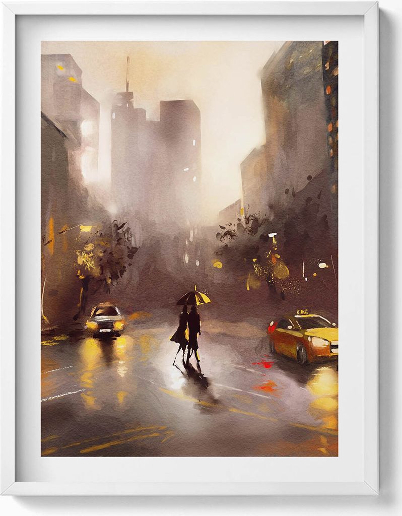 Straßenansicht von New York– Wandbild mit Rahmen – Gerahmtes Bild – Wanddekoration – 60x80 cm – Weiß Rahmen