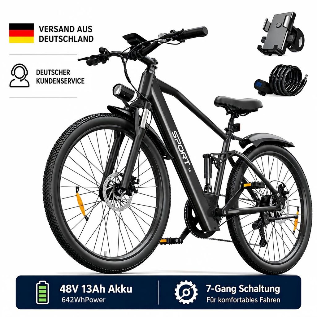 PiXELPiLOT 26 Zoll E Bike, Trekking E-Bikes 48V 13Ah Akku, Produktbild 