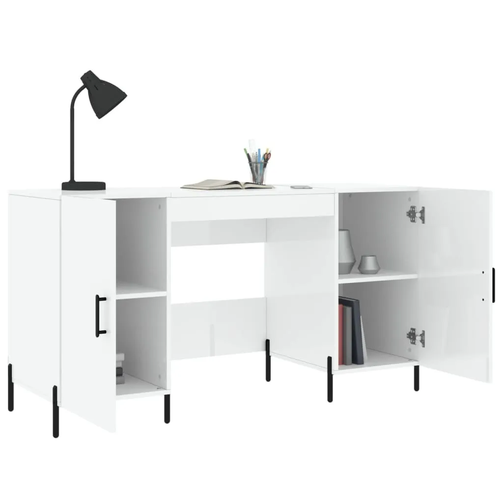 Scrivania Bianca Lucida 140x50 - Scrivania Computer Salvaspazio Legno - 4