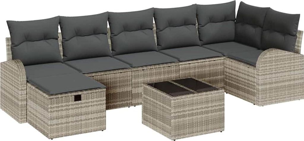 Garten-Sofa-Set mit Kissen 8 pcs Hellgrau Poly Rattan