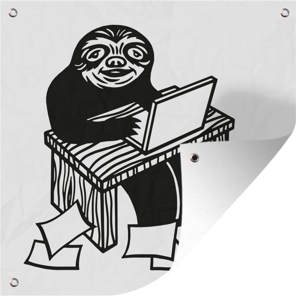 MuchoWow 50x50 cm Outdoor-Poster Gartendeko Sichtschutz Garten Poster für den Garten Eine Illustration eines fleißigen Faultiers