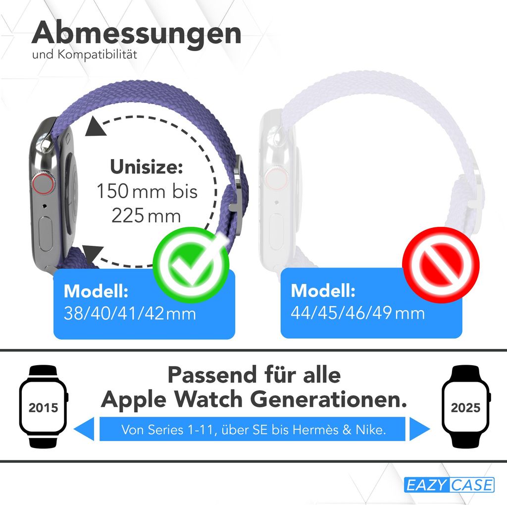 EAZY CASE Apple Watch Armband Wristband 38mm/40mm/41mm verstellbares Ersatzarmband aus Stoff, iWatch Serie in Violett